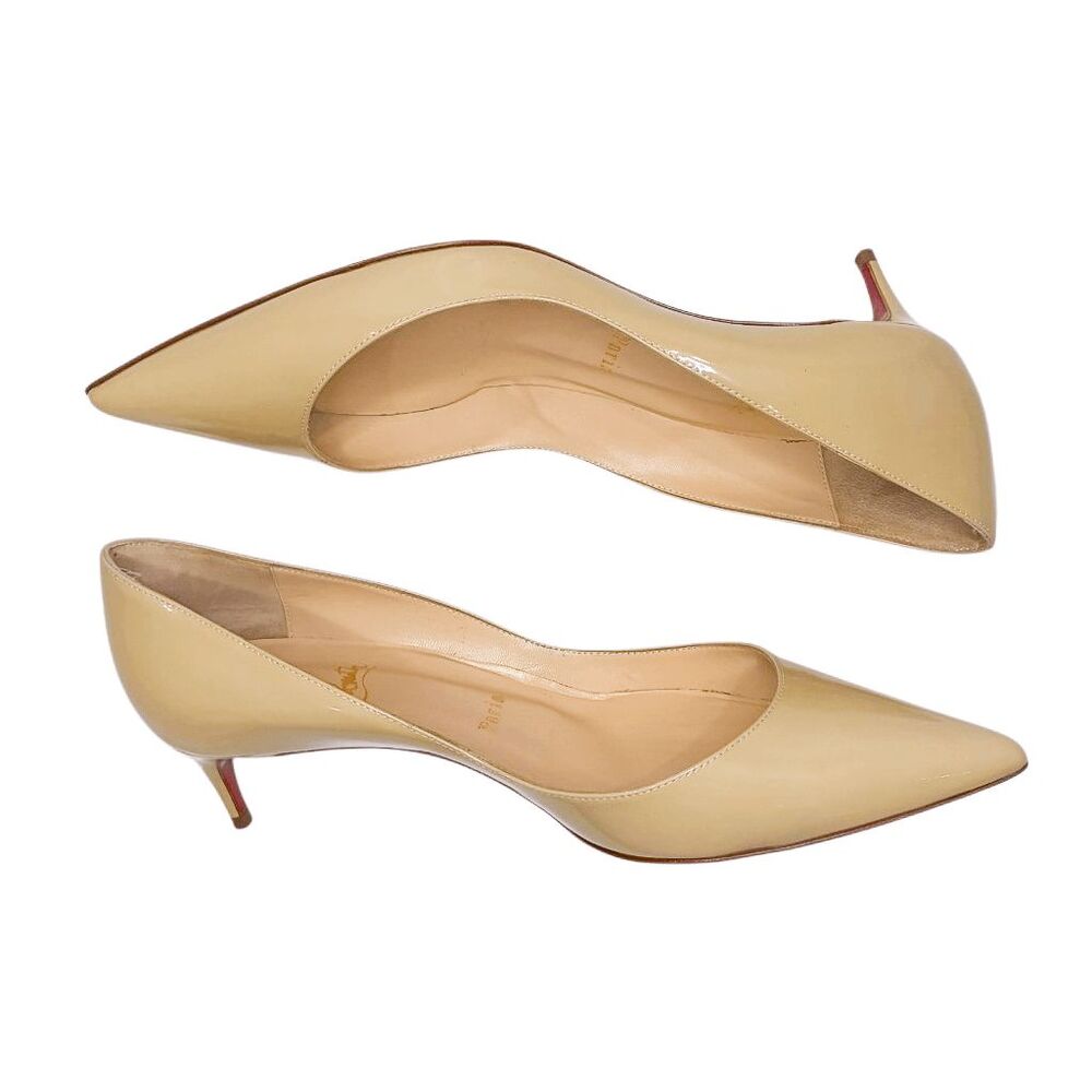 Christian Louboutin Rocket 45 Patent Leather Pumps Columbe EU 37 Nude Beige Heel - Picture 7 of 10